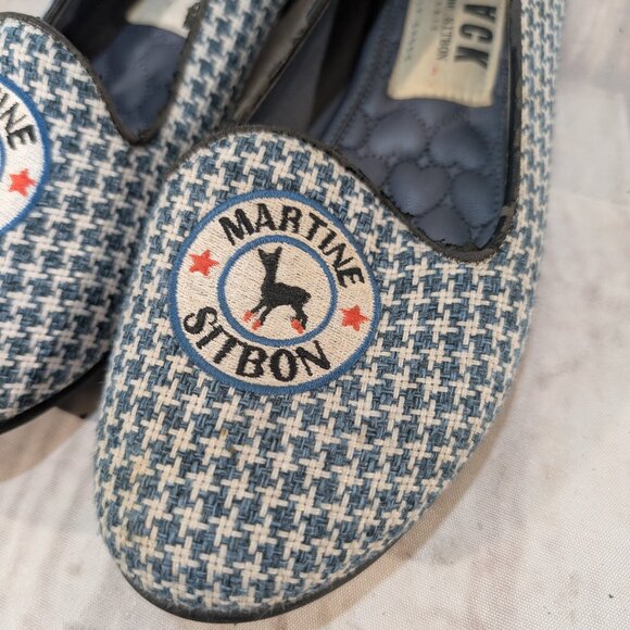Martine Sitbon Black Lonely Shoes Blue Houndstooth Smoking Slippers - Picture 2 of 9